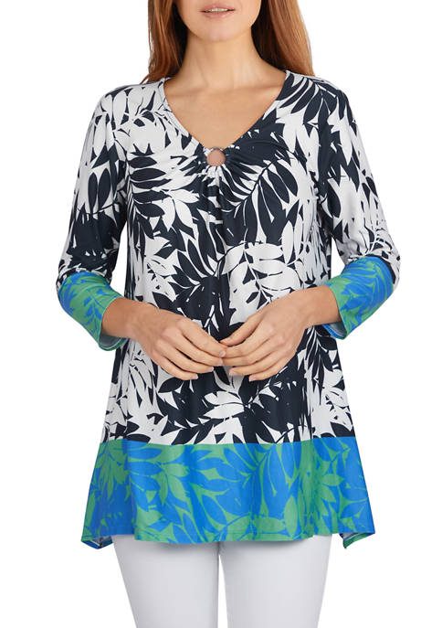 Ruby Rd Sueded Swaying Palms Border Printed Top