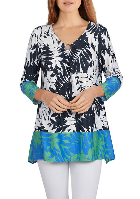 Sueded Swaying Palms Border Printed Top