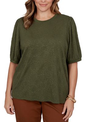 Ruby Rd Women's Plus Size Rosette Textured Solid Knit Top, 3XL