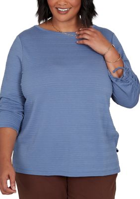 Ruby Rd Women's Plus Size Solid Textured Ottoman Stripe Knit Top, 3XL