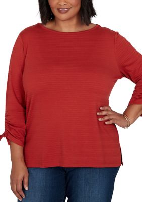 Ruby Rd Women's Plus Size Solid Textured Ottoman Stripe Knit Top, 3XL