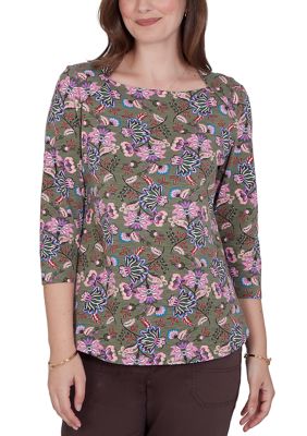 Ruby Rd Women's Petite Garden Foulard Envelope Neck Knit Top