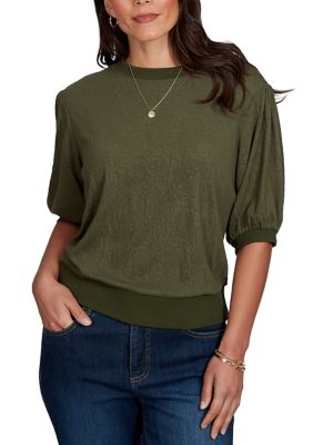 Ruby Rd Women's Petite Rosette Textured Solid Knit Top, PXL