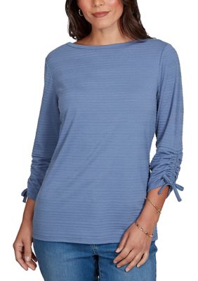 Ruby Rd Women's Petite Solid Textured Ottoman Stripe Knit Top