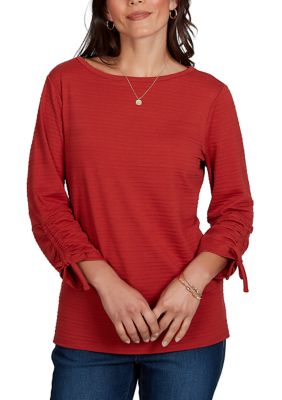 Ruby Rd Women's Petite Solid Textured Ottoman Stripe Knit Top, PXL