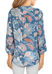 Womens Woven Button Front Floral Print Top