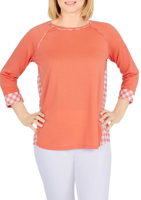Ruby Rd Womens Gingham Plaid Combo Top