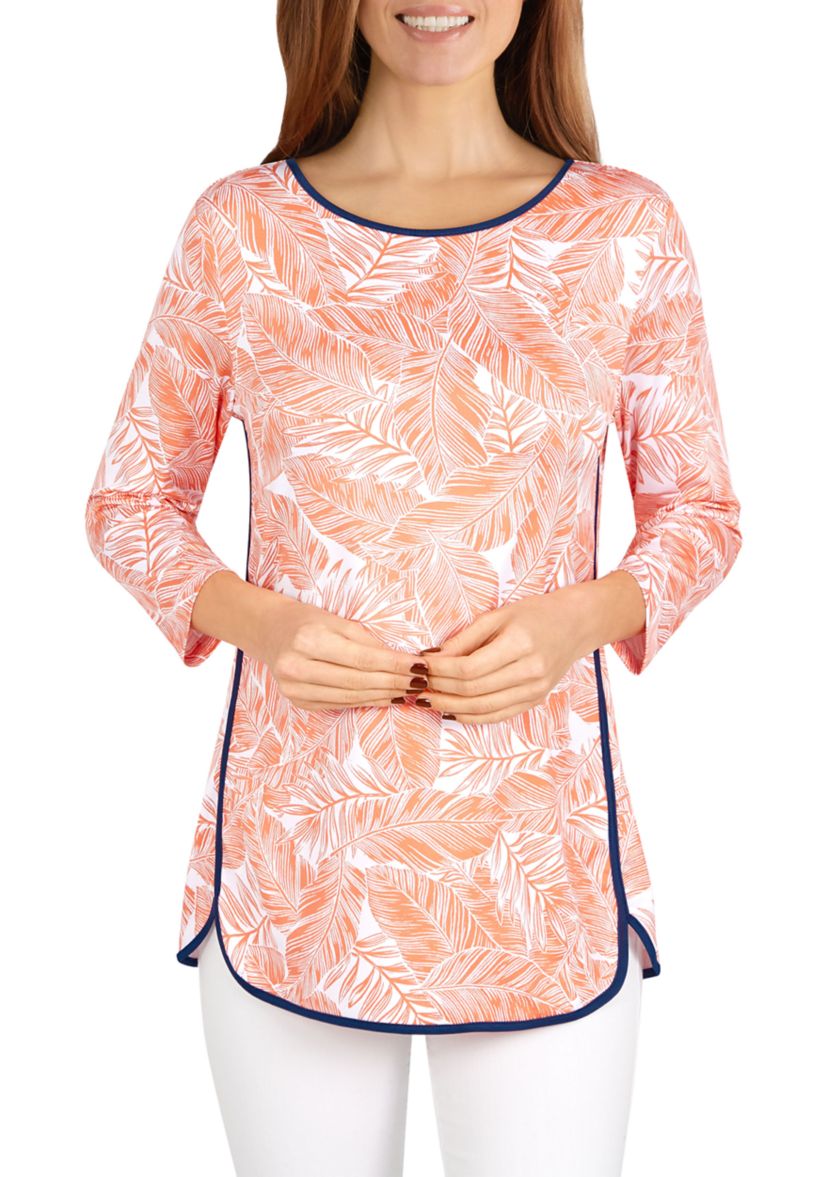 Womens Silky Soft Leaf Print Top