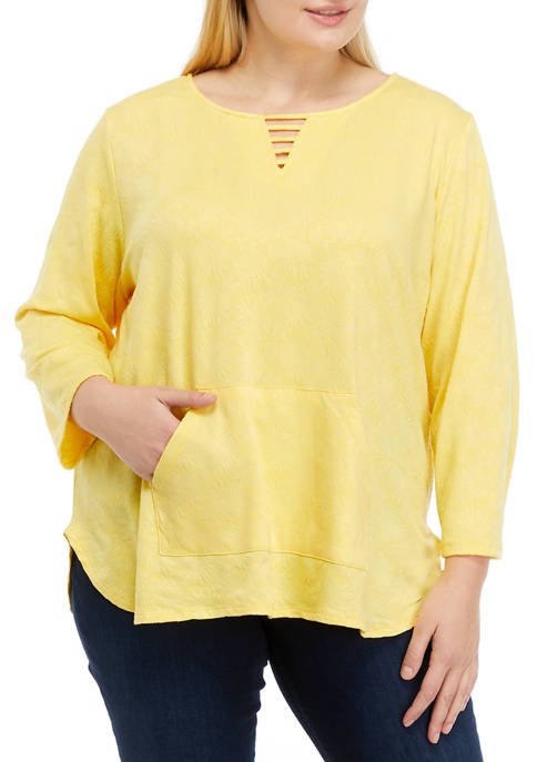 Ruby Rd Plus Size Tropical Jacquard Pullover