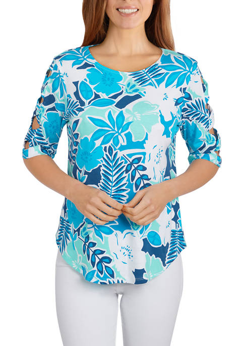 Womens Floral Printed Cut-Out Top