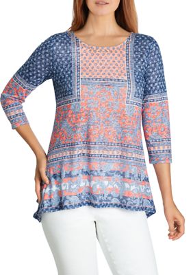 Ruby Rd Women's Embellished Tie Dye Swirl Burnout Top | belk