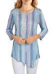 Womens Embellished Watercolor Striped Burnout Top