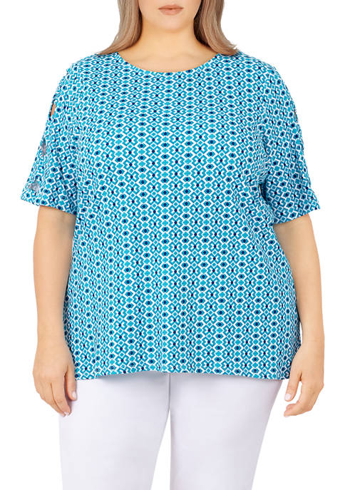 Ruby Rd Geometric Printed Cut-Out Top