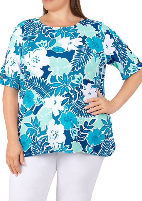 Ruby Rd Floral Printed Cut-Out Top