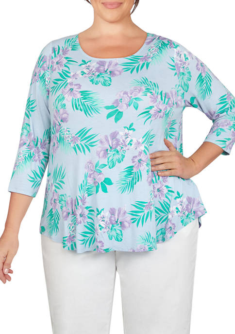 Ruby Rd Plus Size Hibiscus Garden Top