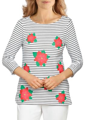 Women's Striped Poinsettia Top