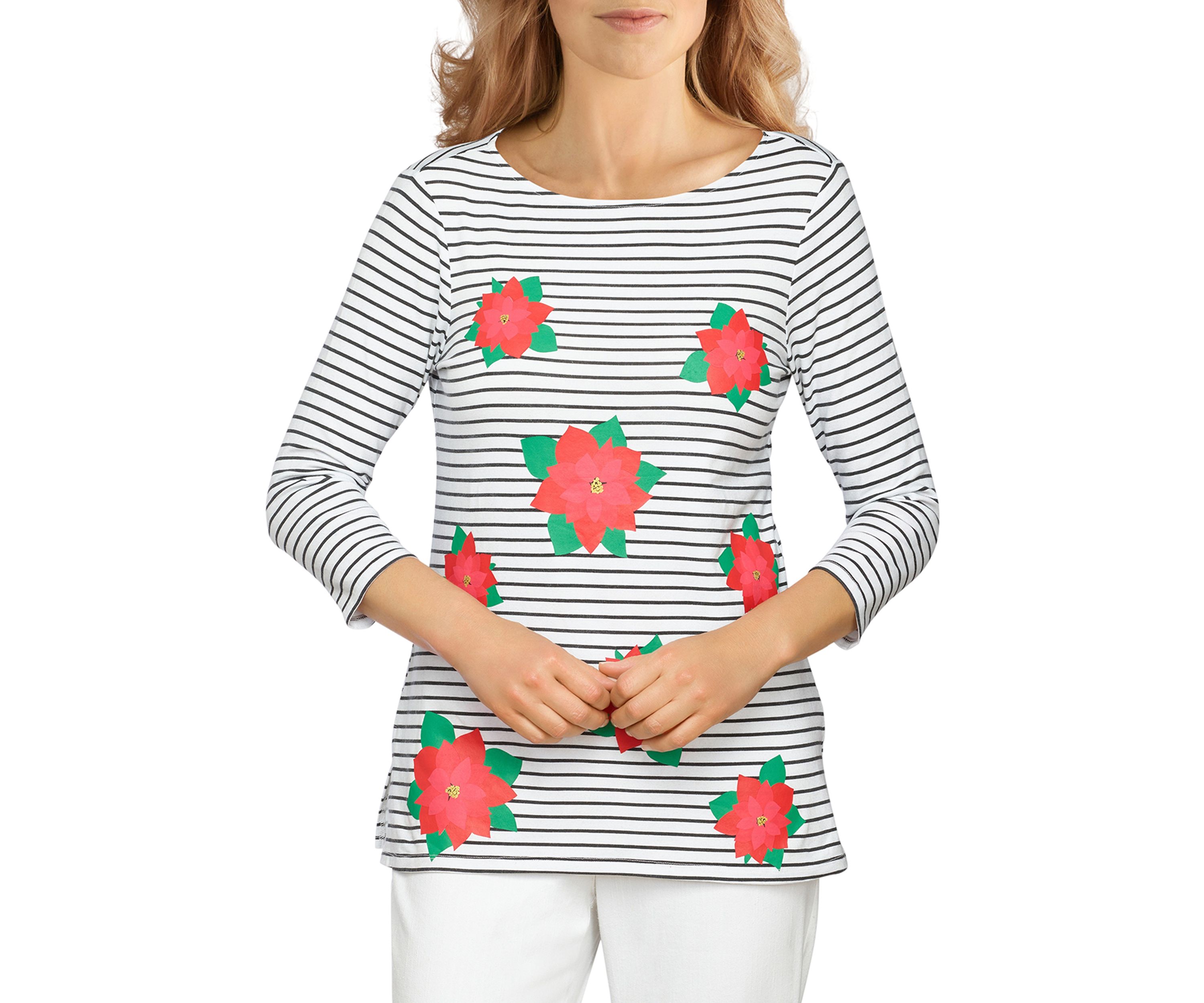 Womens Striped Poinsettia Top