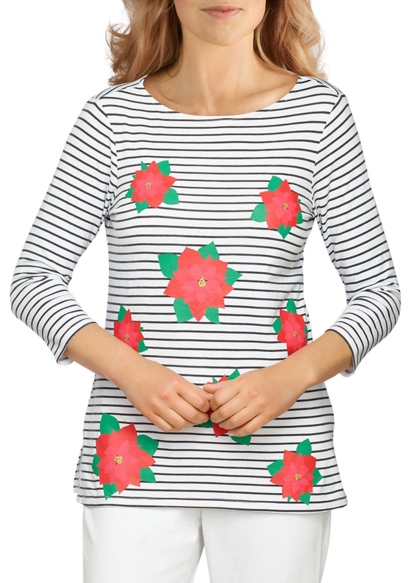 Womens Striped Poinsettia Top