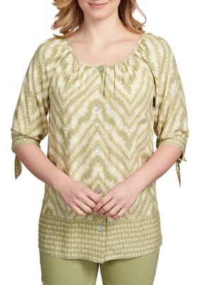 Women's Ikat Printed Silky Fuji Elbow Sleeve Top