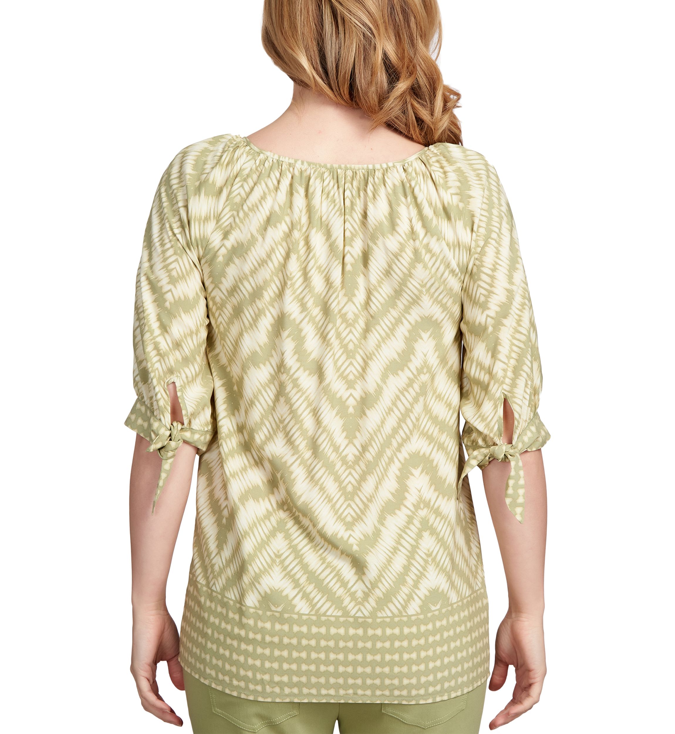 Womens Ikat Printed Silky Fuji Elbow Sleeve Top