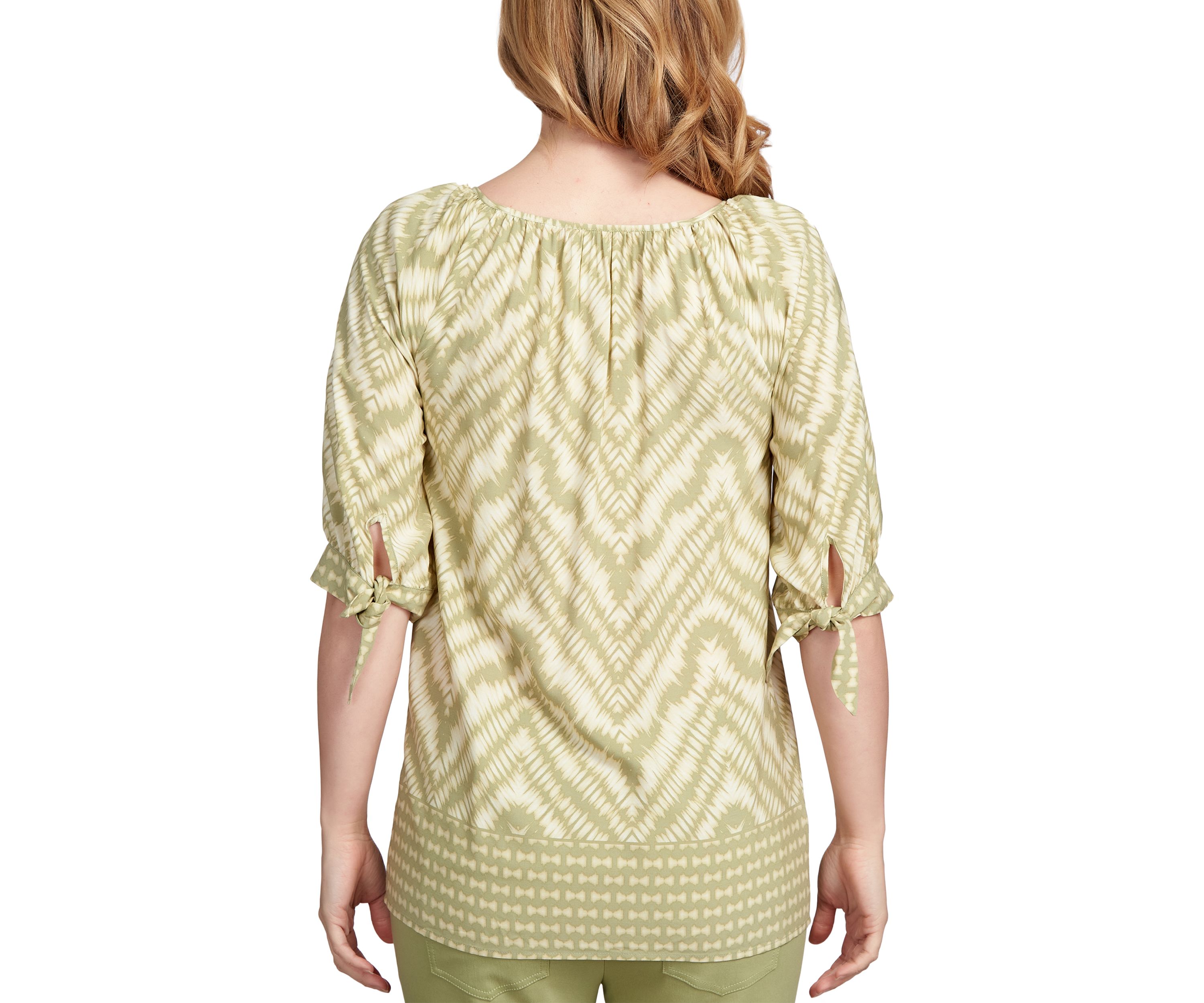 Womens Ikat Printed Silky Fuji Elbow Sleeve Top