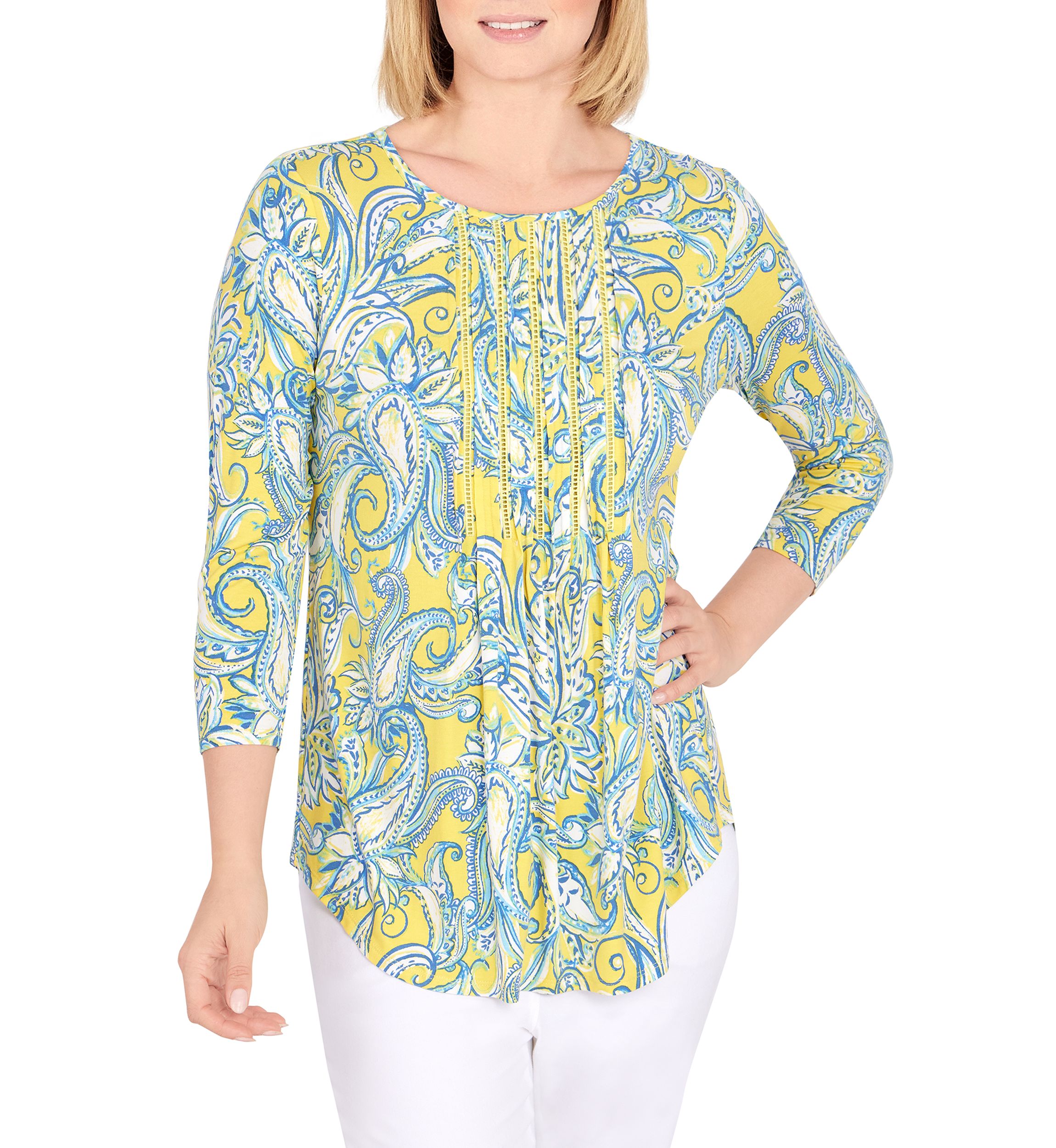 Plus Size Knit Sunburst Paisley Top 