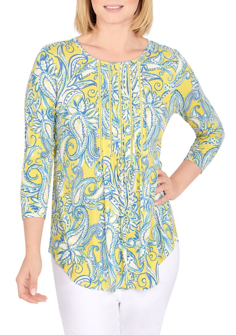 Plus Size Knit Sunburst Paisley Top 