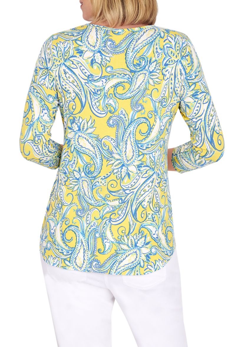 Plus Size Knit Sunburst Paisley Top 