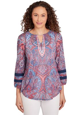 Women's Burnout Sublimation Paisley Print Top