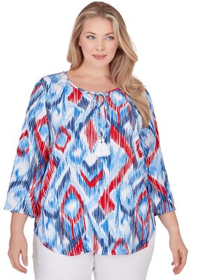 Plus Polynesian Ikat Print Top