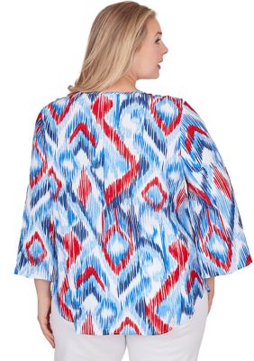 Plus Polynesian Ikat Print Top