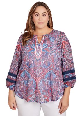 Plus Burnout Sublimation Paisley Print Top