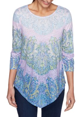 Ruby Rd Petite Must Haves II 3/4 Sleeve Embellished Ombré Paisley ...