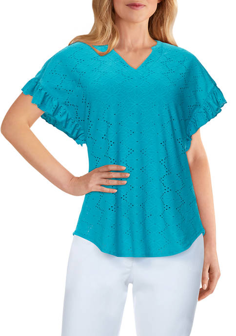 Womens Deep Tropics Lined Floral Knit Eyelet Top