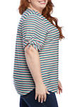 Plus Size Deep Tropics Colorful Horizontal Striped Top with Bow Tie Sleeves