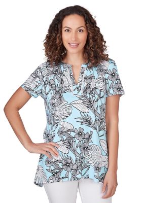 Women's Tropical Print Puff Top