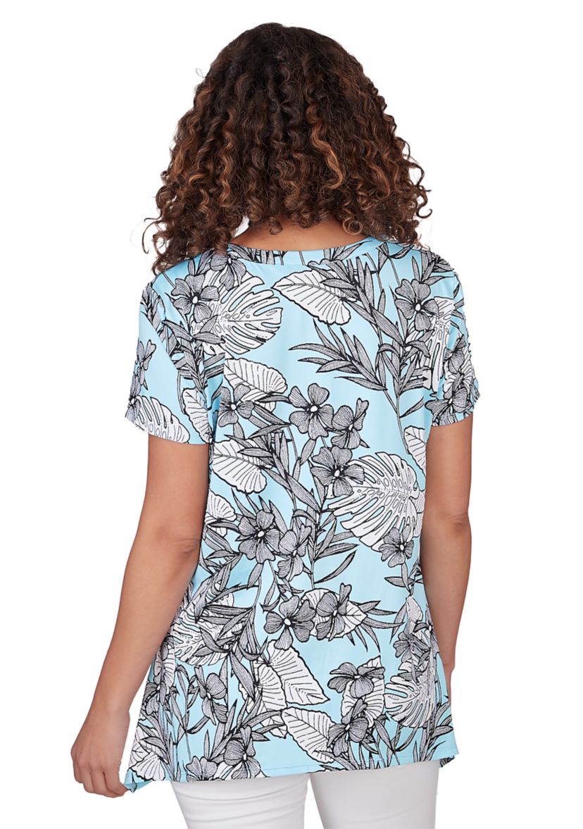 Womens Tropical Print Puff Top