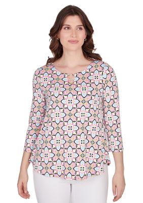 Women's Patio Puff Tile Print Top