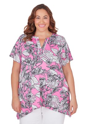 Ruby Rd Plus Size Tropical Print Puff Top | belk