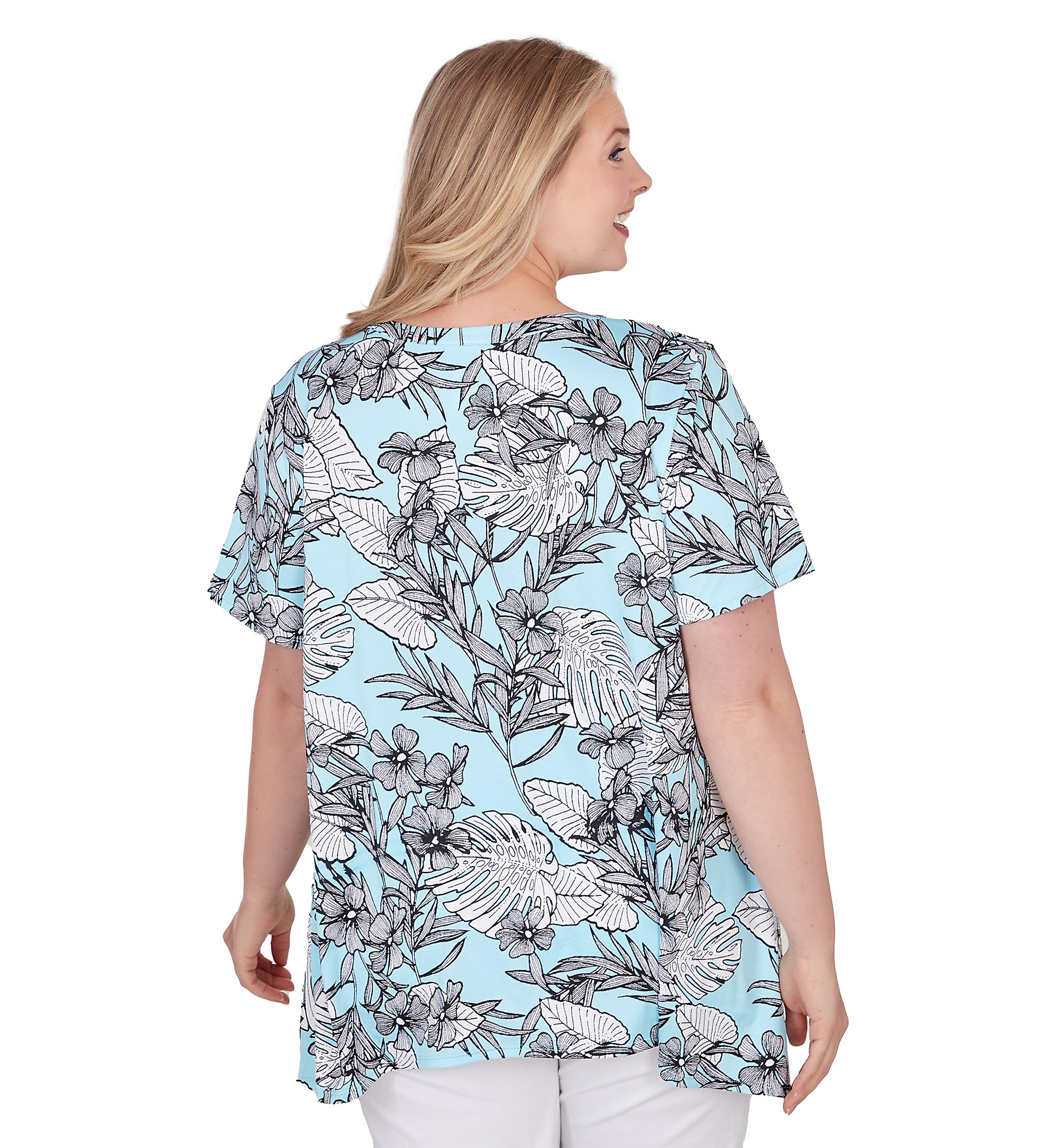 Plus Size Tropical Print Puff Top