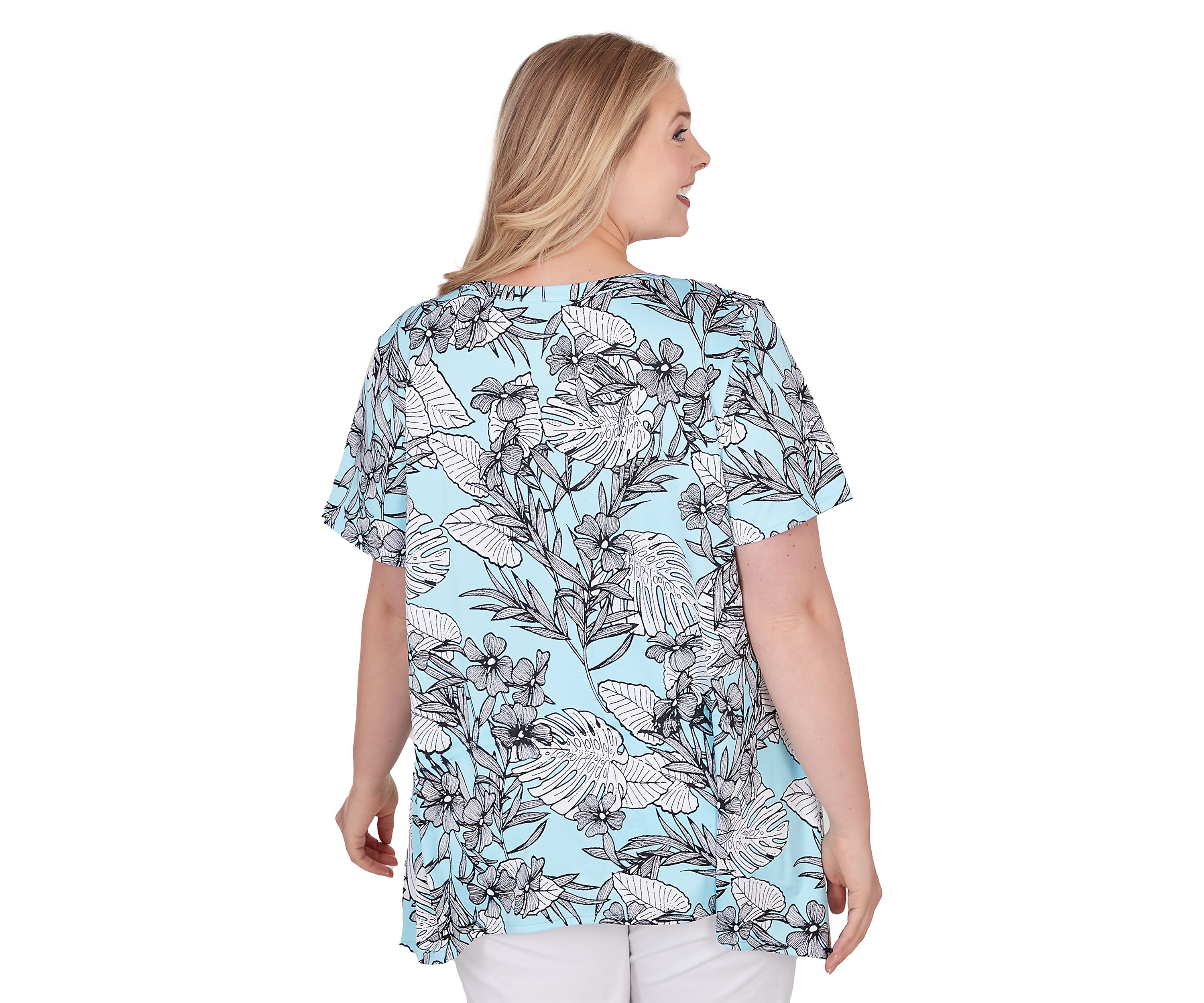Plus Size Tropical Print Puff Top