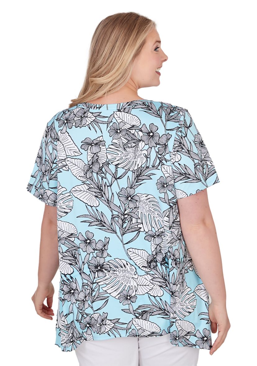 Plus Size Tropical Print Puff Top