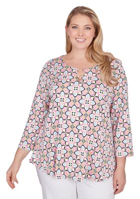 Plus Patio Puff Tile Print Top