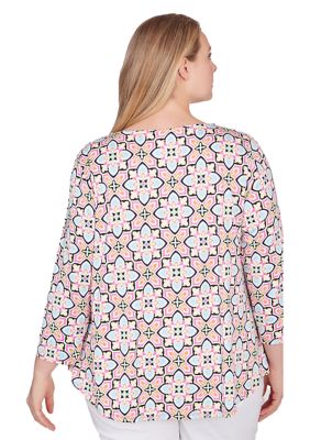 Plus Patio Puff Tile Print Top