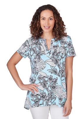 Petite Tropical Print Puff Top