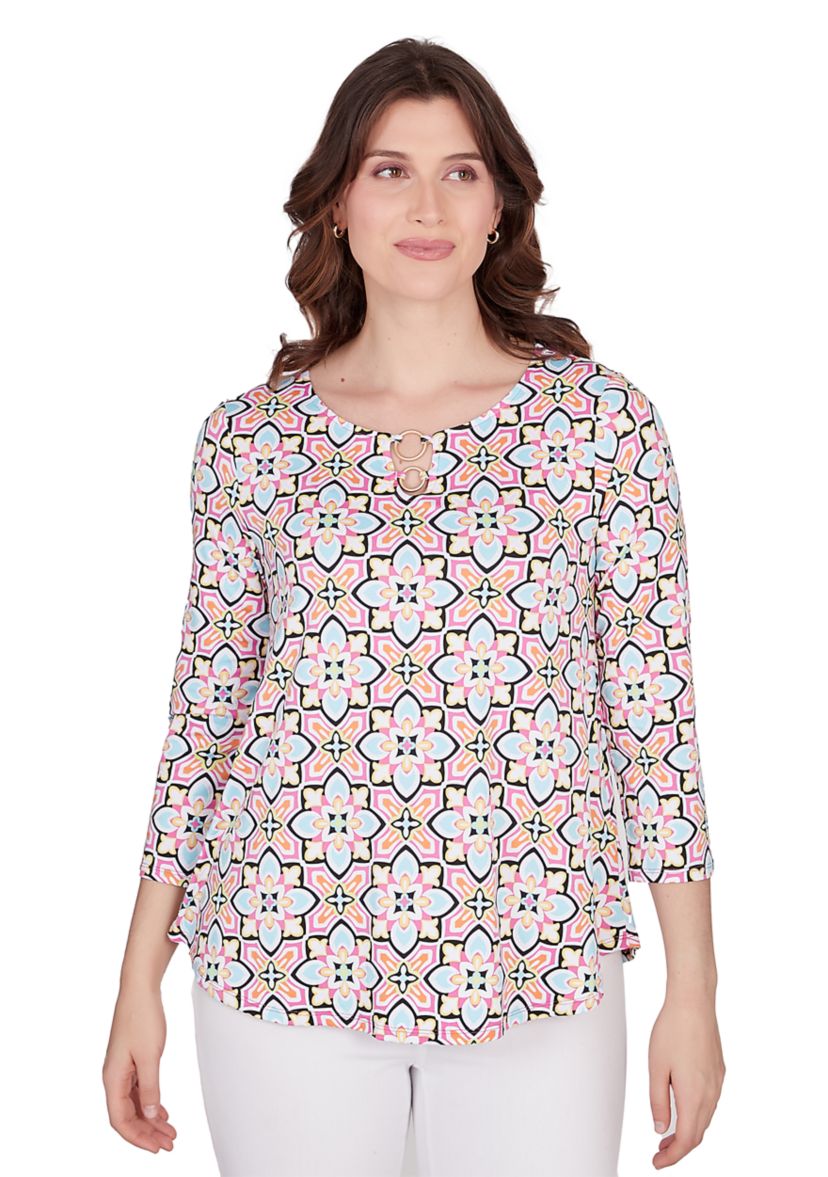 Petite Patio Puff Tile Print Top