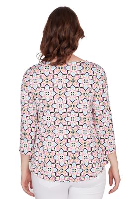 Petite Patio Puff Tile Print Top