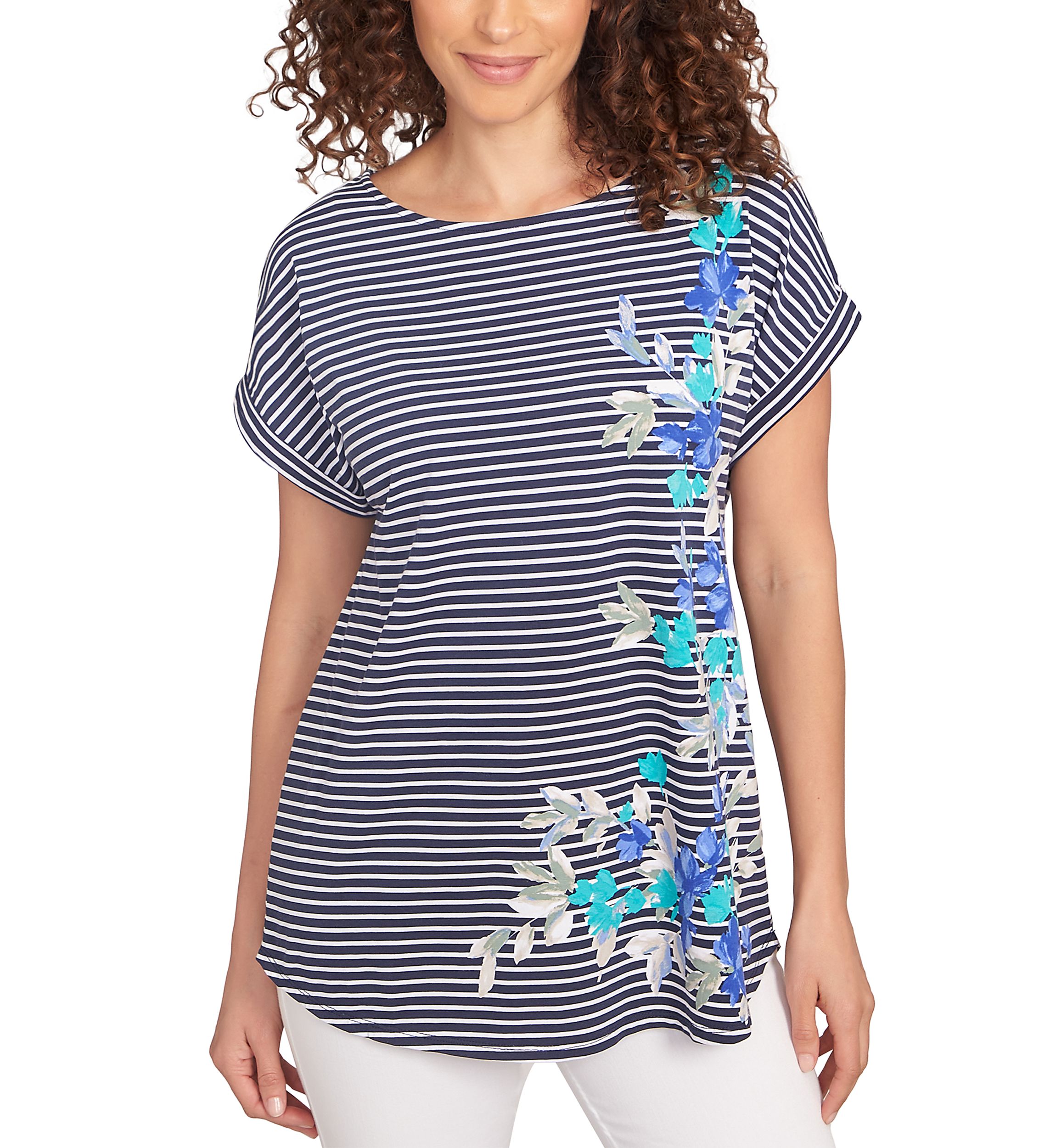Womens Floral Stripe Jersey T-Shirt