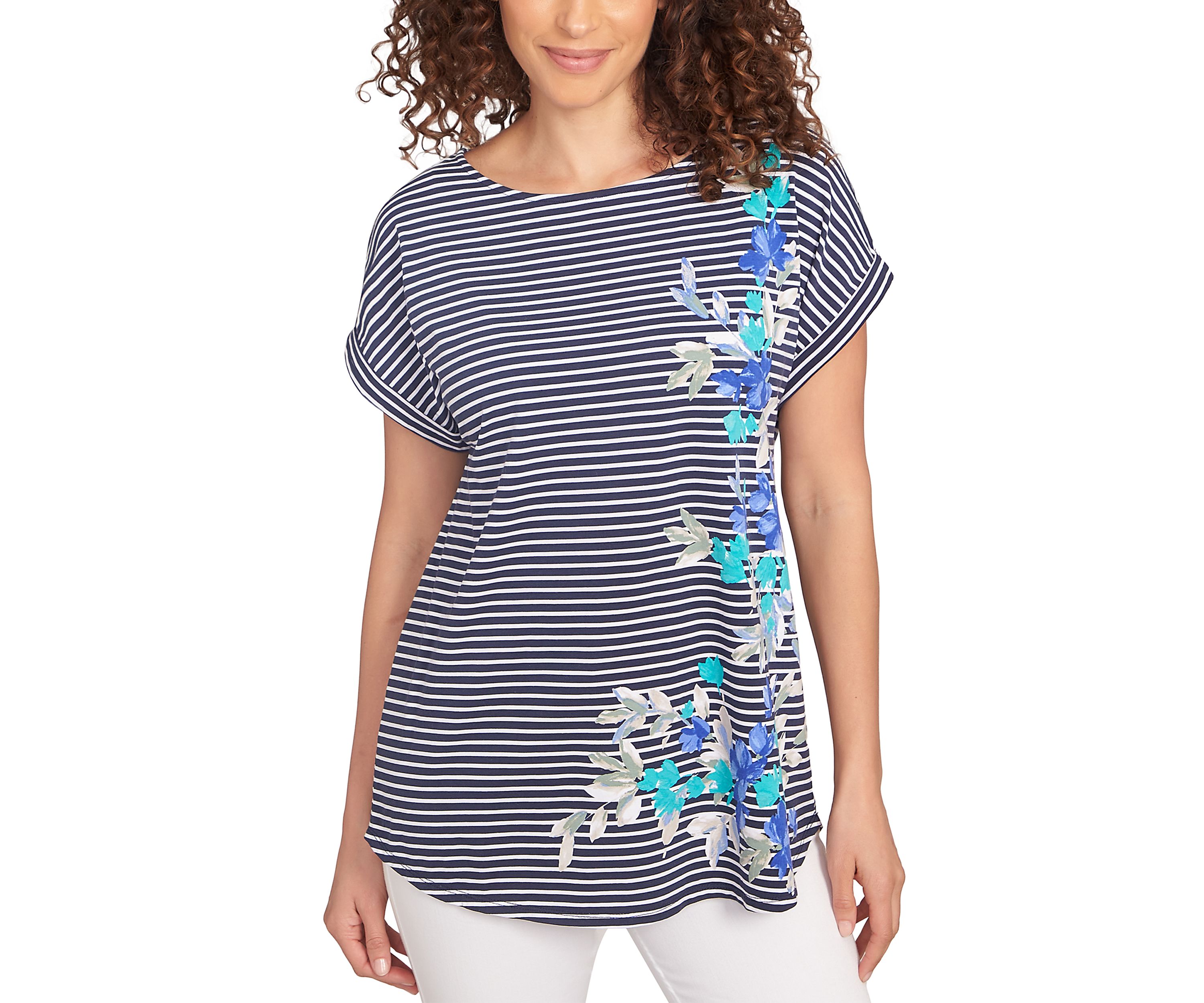 Womens Floral Stripe Jersey T-Shirt