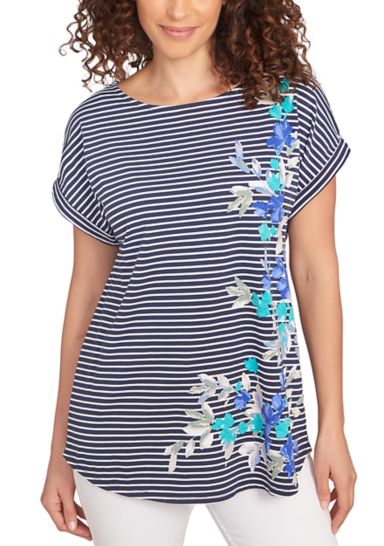 Women's Floral Stripe Jersey T-Shirt